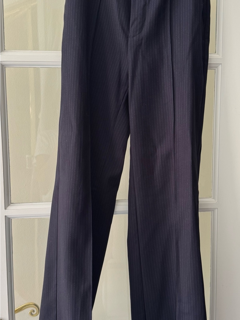 Mango Navy Pinstripe Wide-Leg Trousers